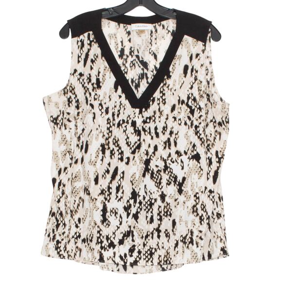 Calvin Klein Womens Top Sleeveless Snake Print V Neck Career Office Size XL FJ - Picture 1 of 4